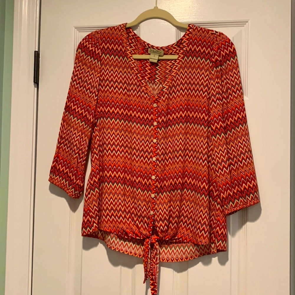 Lucky Brand red chevron blouse, size small